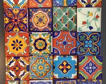 Mexican Talavera Tiles Fridge Magnets 2"x2" (set of 3)