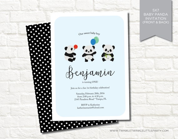 Blue Panda Boy 1st Birthday Party Digital Invitation Il_570xn