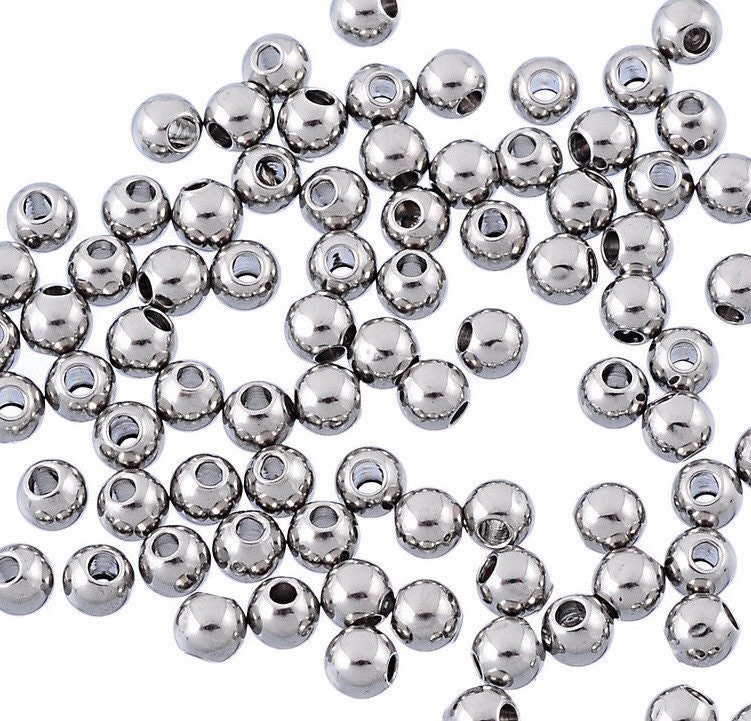 3mm Round Stainless Steel Beads smooth seamless 50 beads