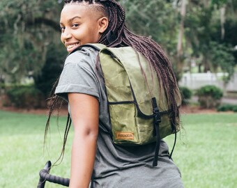 The mini, green small waxed canvas backpack
