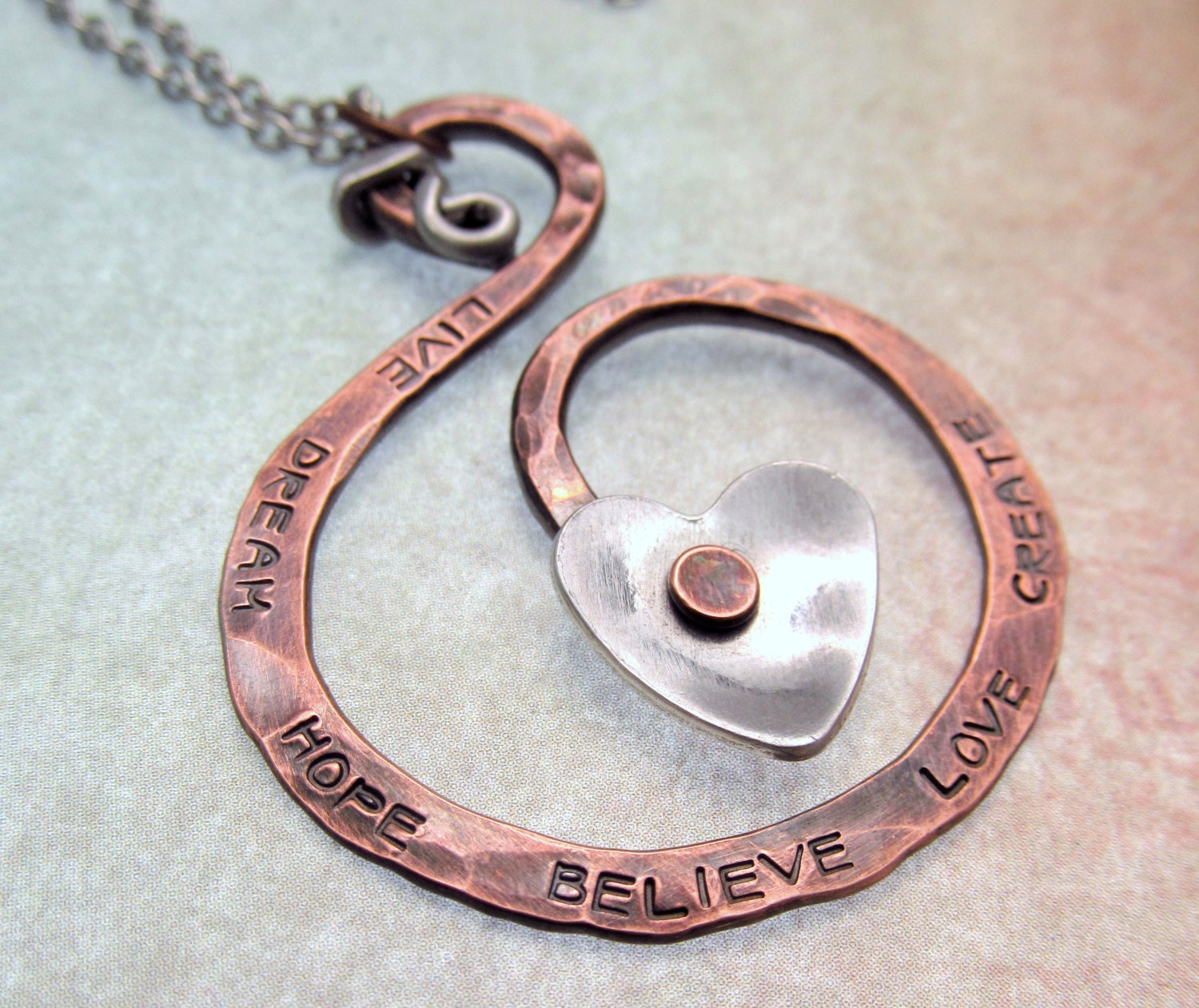 Copper Metalwork Necklace Hand Stamped Jewelry