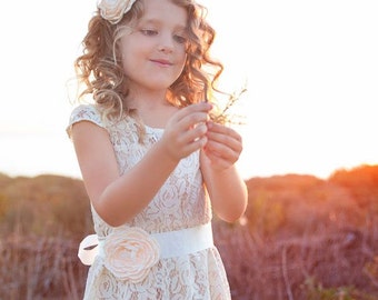 lace flower girl dress- rustic flower girl dress- lace girls dress- lace baby dress- Burlap wedding dress- country flower girl- girls dress