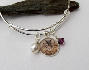 Pet Photo Bracelet, Expandable Bangle Bracelet, Custom Photo Charm Bracelet