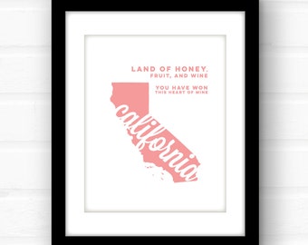 California wall art | California print | California art print | California state art | California state sign | Los Angeles | San Fran