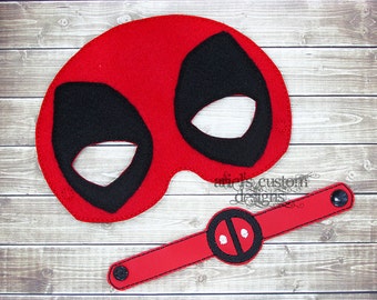 Deadpool MASK and BRACELET - Felt Dress Up Masks - Birthday Party Favor Halloween