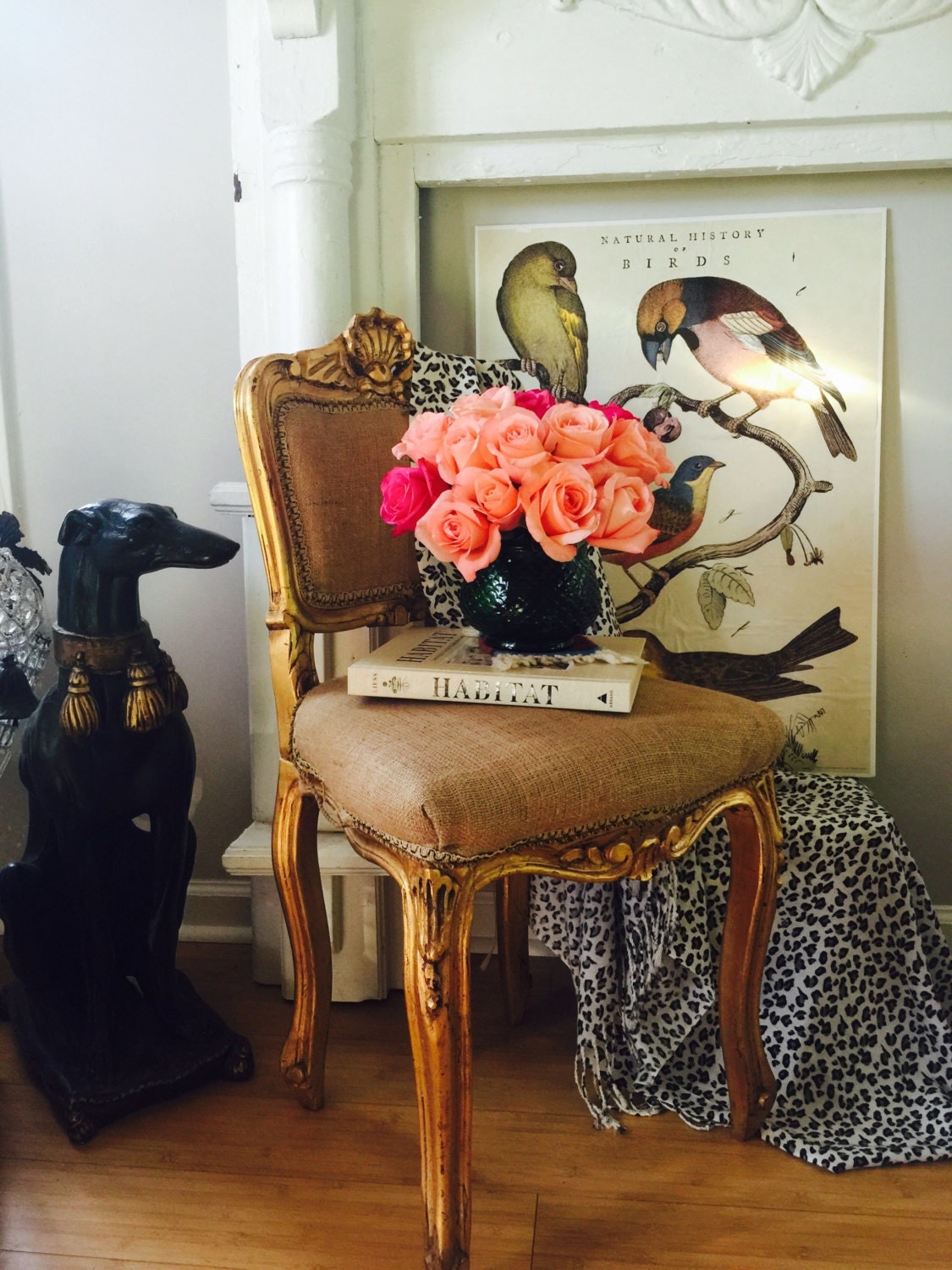 Gilded wood burlp fabric gold vanity chair. by FIGHOUSEVINTAGE