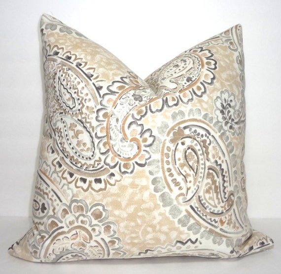 Portfolio Tan & Grey Paisley Print Pillow Cover Decorative