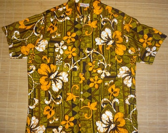 Mens Vintage 60s Barefoot Hawaiian Aloha Shirt - L - The Hana Shirt Co