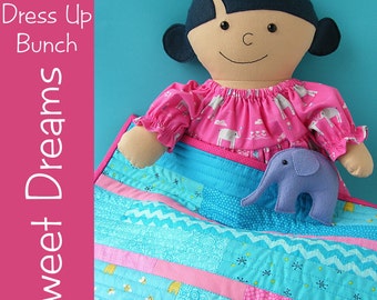 Dress Up Bunch - Doll Nightgown, Quilt and Stuffed Elephant Patterns - PDF digital pattern