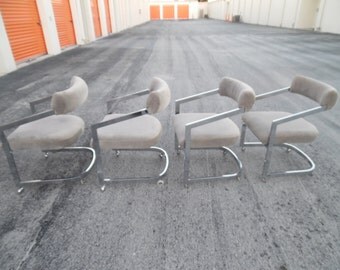 Final Sale HOPELESS CHROMANTIC / Set Of 4 Gorgeous Chrome Milo Baughman for DIA Dining Chairs on Wheels / Modern