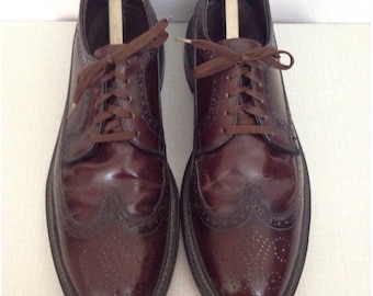 Vintage 1960s Oxblood Smooth Leather Long Wing Lace Up Wingtip Brogues Shoes / Men's 12B / 60s Mod Suedehead Spade Soles
