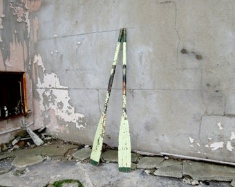 Vintage Pair of Wooden Oars with Original Paint Layers