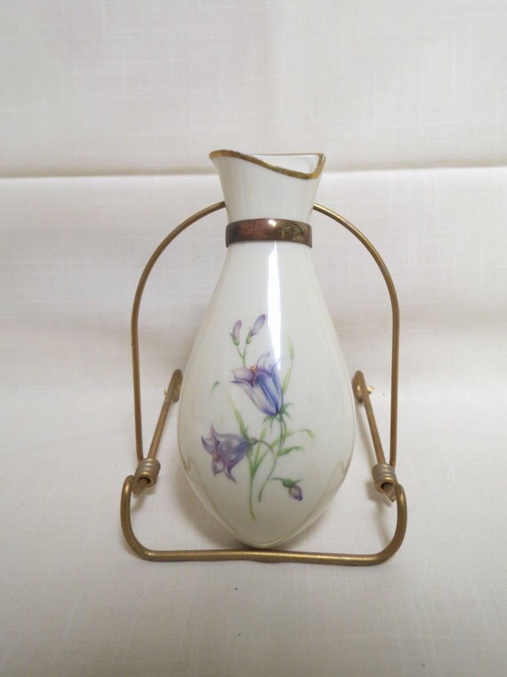 Antique Car Vase Auto Vase Pottery Porcelain Blue Bells