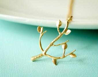Leafy Branch Necklace, Available in Gold, Rose Gold, and Silver