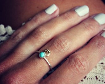 Turquoise ring, shell ring, mermaid ring, Sterling silver ring, stacking ring, midi ring, stackable ring