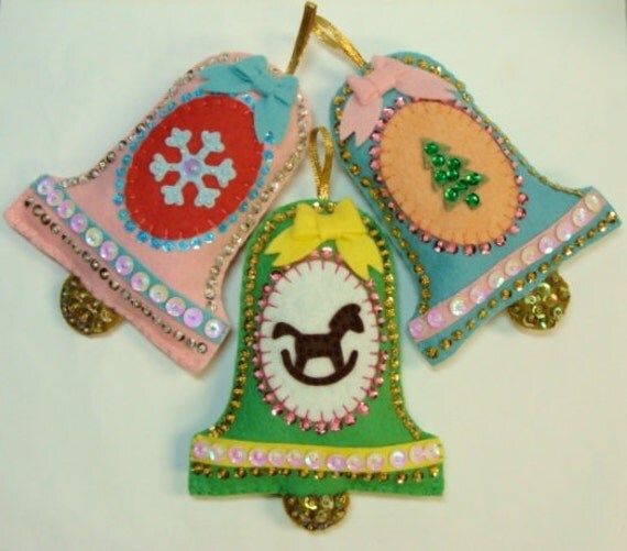 Pastel Christmas Bell Ornament KITWool Felt Blend PreCut