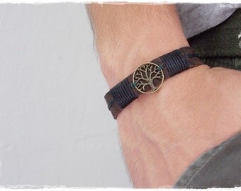 Men's Leather Bracelet, Tree Of Life Bracelet, Celtic Leather Cuff , Viking Nordic Bracelet, Forest Tree Bracelet, Elven Leather Wristband