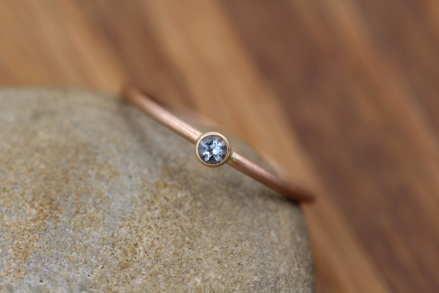 Aquamarine Matte Finish Round Rose Gold Skinny Stacking Ring Made in