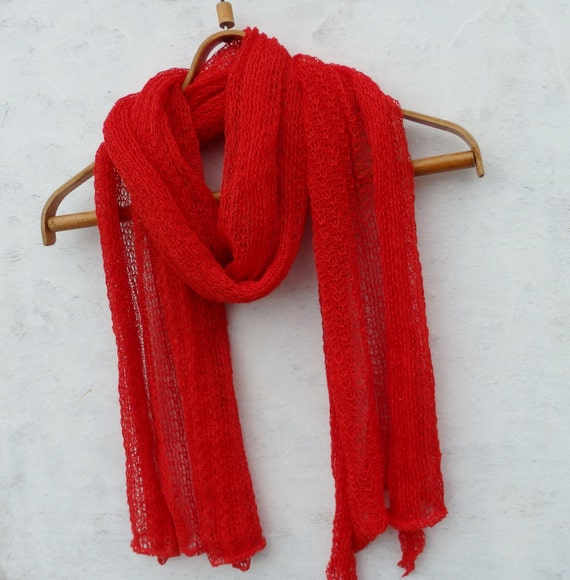 Knit linen shawl knitted red lace scarf by peonijahandmadeshop