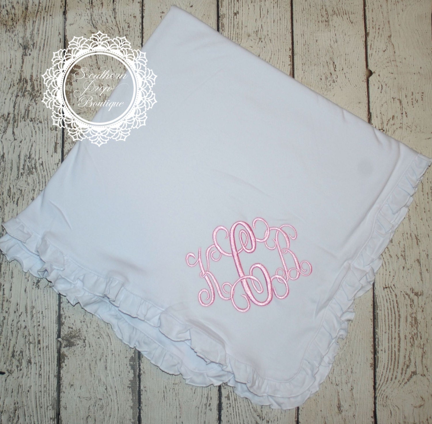 Monogrammed Ruffle Baby Blanket Newborn Blanket