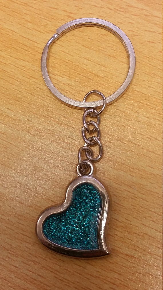 Sparkle blue heart keyring key ring key chain sparkly