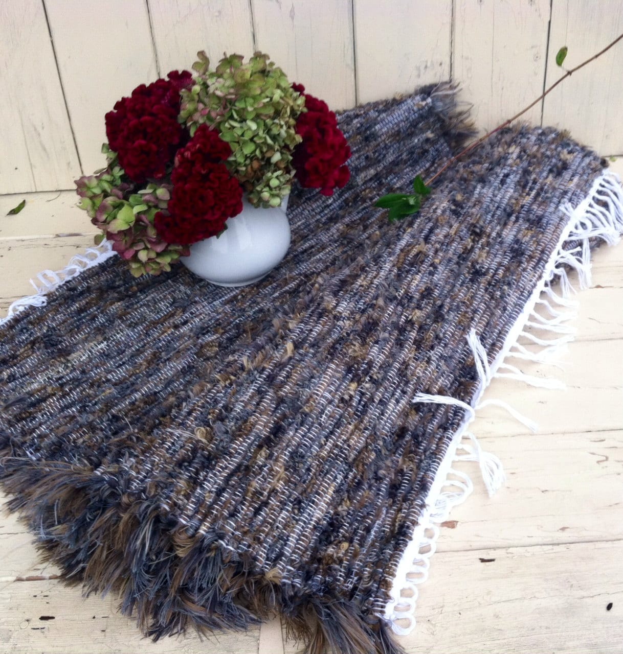 New Handmade Amish Rag Rug Brilliant Grays by happydayantiques
