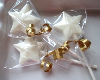 12 Chocolate Star Lollipops, star shaped favors, magic wand lollipop, star baby shower, twinkle shower favors, twinkle twinkle little star