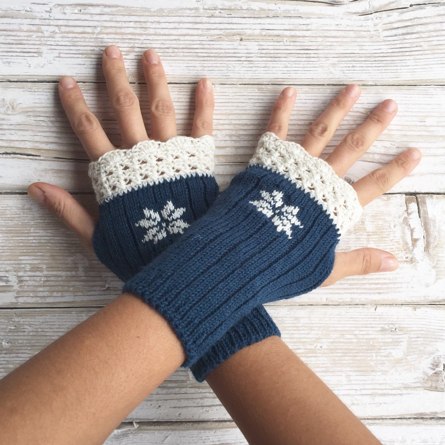 Crochet lace mittens knitted fingerless gloves by ...