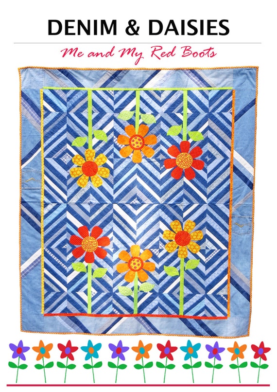 Denim and Daisies PDF Foundation Pieced by TheRedBootQuiltCo