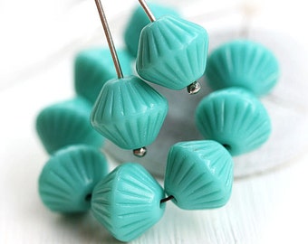 Turquoise bicones, czech Glass beads, large bicone beads, pressed - 11mm - 10pc - 2028