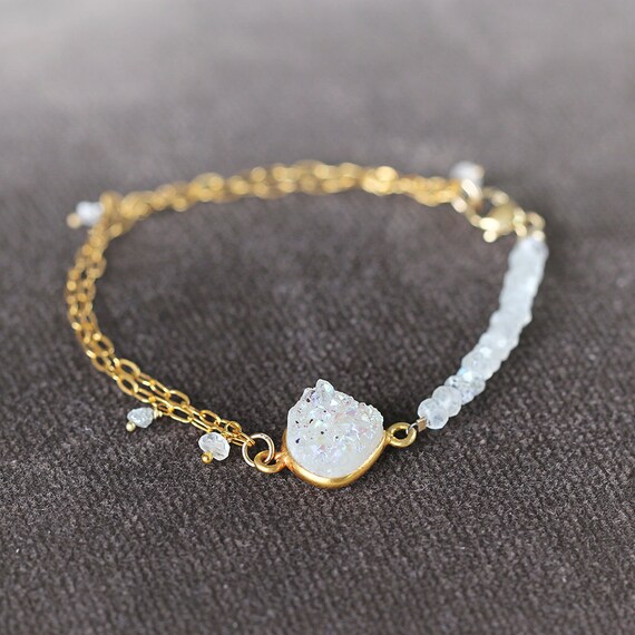 Moonstone Bracelet with Druzy & Diamonds