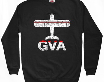 Fly Geneva Sweatshirt - GVA Airport - Men S M L XL 2x 3x - Geneva Switzerland Crewneck - 2 Colors