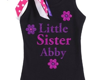 Little Sister Shirt Purple Flower Personalized Little Sister Gift Little Sister Big Sister Outfit Matching Sibling Shirt sister announcement