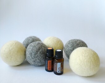 Wool dryer balls, set of six, gray & white, mix set