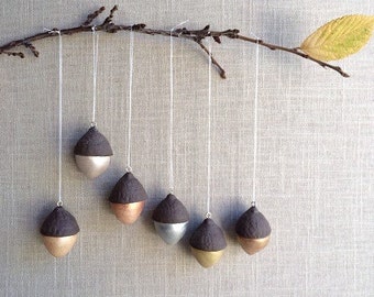 Set of 6 handmade ceramic acorn ornaments