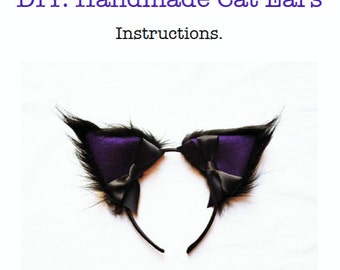 DIY Kit: Handmade Cosplay Cat Ears Headband Black Fur Purple Hens Party