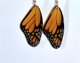 Monarch butterfly earrings, Handcrafted Jewelry, 14 k gold, Sterling Silver, Dangled earrings, fish hook earrings, Orange and Black