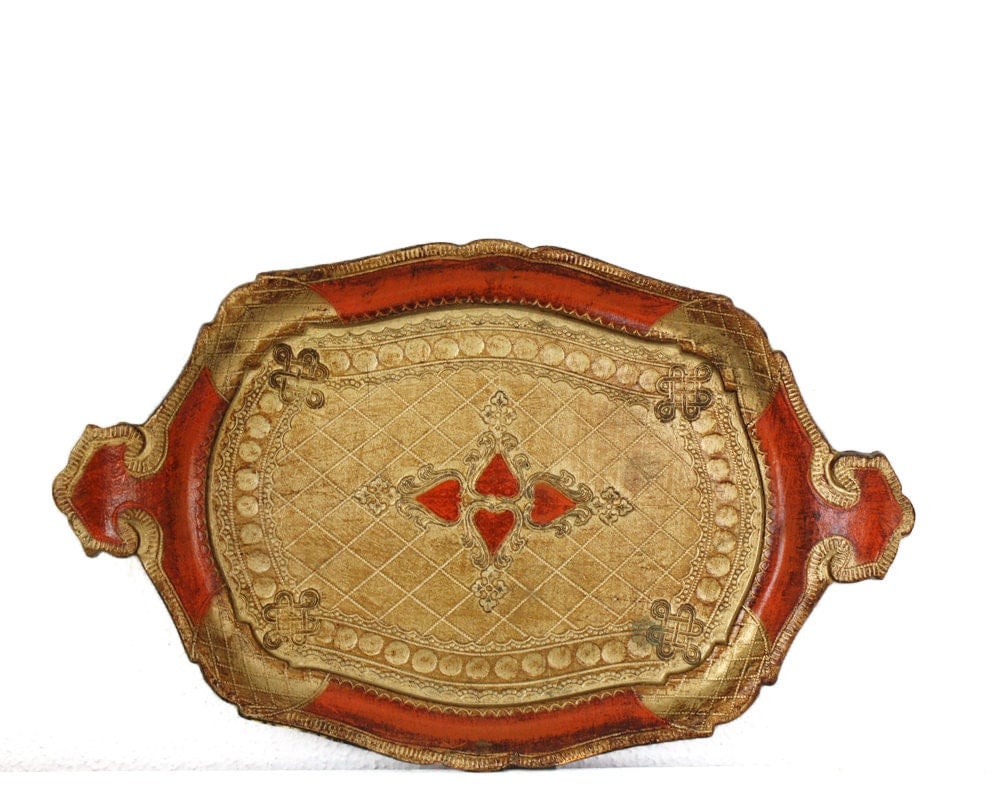 Beautiful orange and gold Vintage Florentine Tray – french home ...