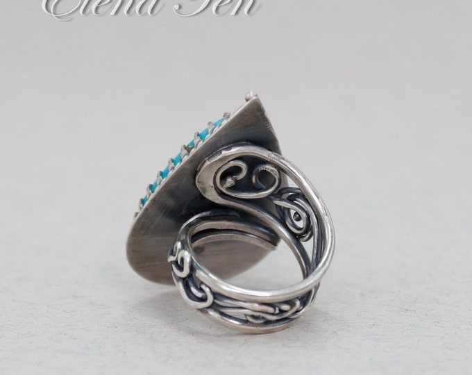 Turquoise Silver Ring Art Deco Ring Boho Ring Adjustable Ring 925 Silver Sterling Silver Turquoise Birthstone rings December Birthstone