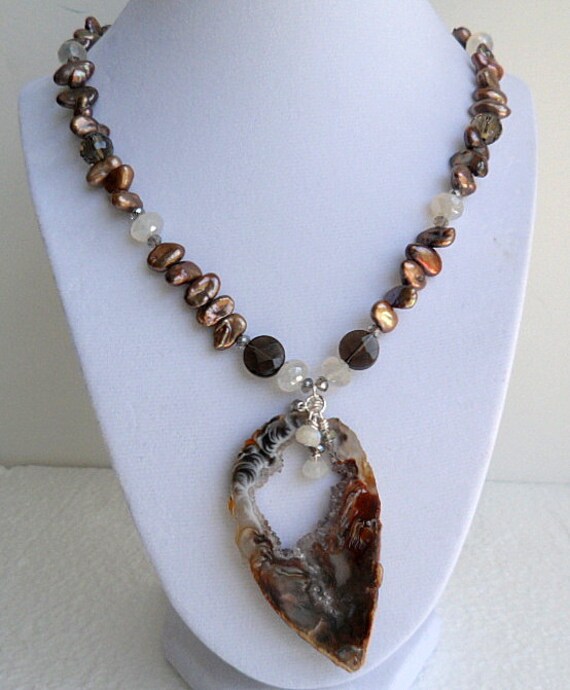 Geode Druzy Agate Slice Moonstone Smoky by ThenThereWereThree