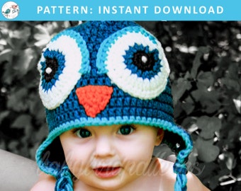 What a HOOT! Crochet owl hat pattern for babies and toddlers - PDF Download Pattern