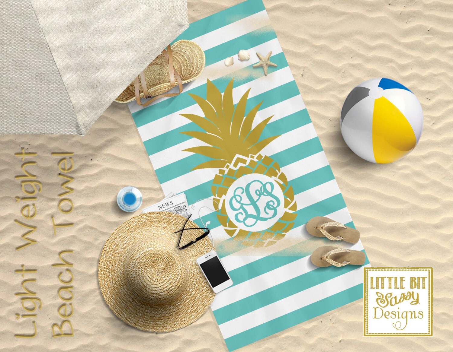 Pineapple Personalized Beach Towel Chevron Monogrammed Towel