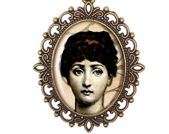 Fornasetti Face Womans Face Vintage Inspired Bronze or Silver Large or Small Victorian Cameo Necklace Jewellery