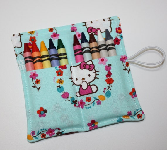 Crayon Rolls made from Hello Kitty fabric, holds up to 10 Crayons, Birthday Party Favors Il_570xn