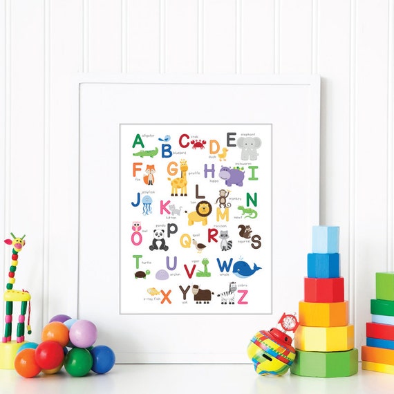 Animal Alphabet Wall Art Nursery Art Print by tickledpeachstudio