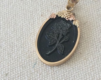 Necklace Pendant - Black Rose With 10 K Yellow Gold Rose Gold Black Hills Gold