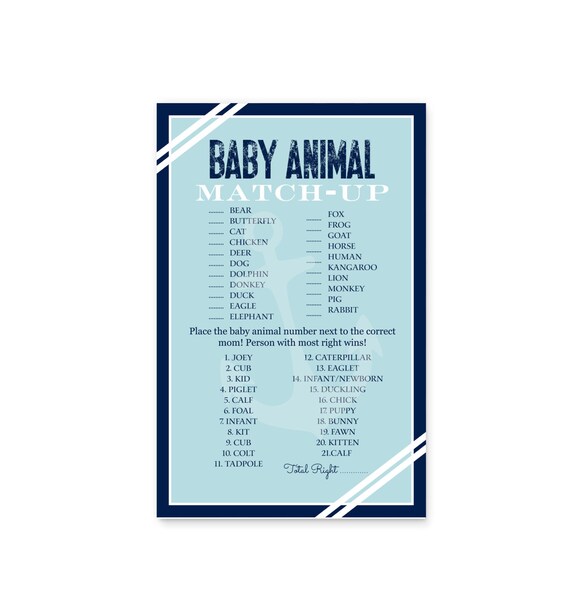 Nautical Baby Animal Match Game Printable, Navy Baby Shower, Zoo Pair Activity, Guess The Baby Pregnancy Game, Paper Digital Download, Il_570xn