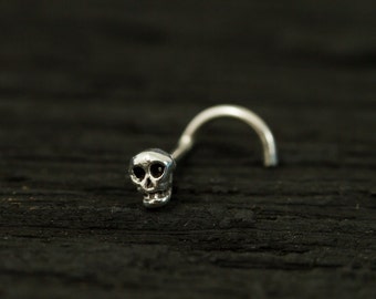 Mini Skull sterling silver nose stud / nose screw / nose ring