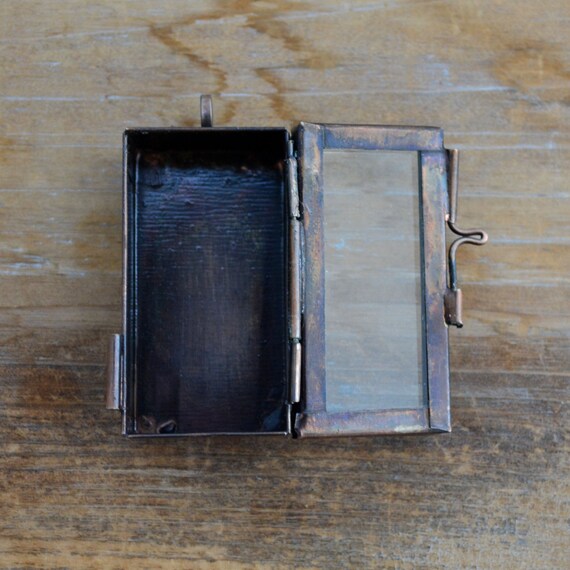 Rectangle Glass Door Shadow Box Locket Pendant Charm Antique