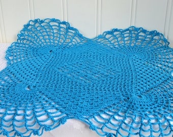 Turquoise crochet doily, vintage Swedish seventies home decor, handmade in Sweden, 14 " tablecloth